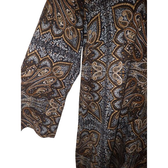 J Jill Women Brown Paisley Black Tassel Hem 3/4 Sleeve Retro Boho Tunic Top‎ M - Picture 4 of 6